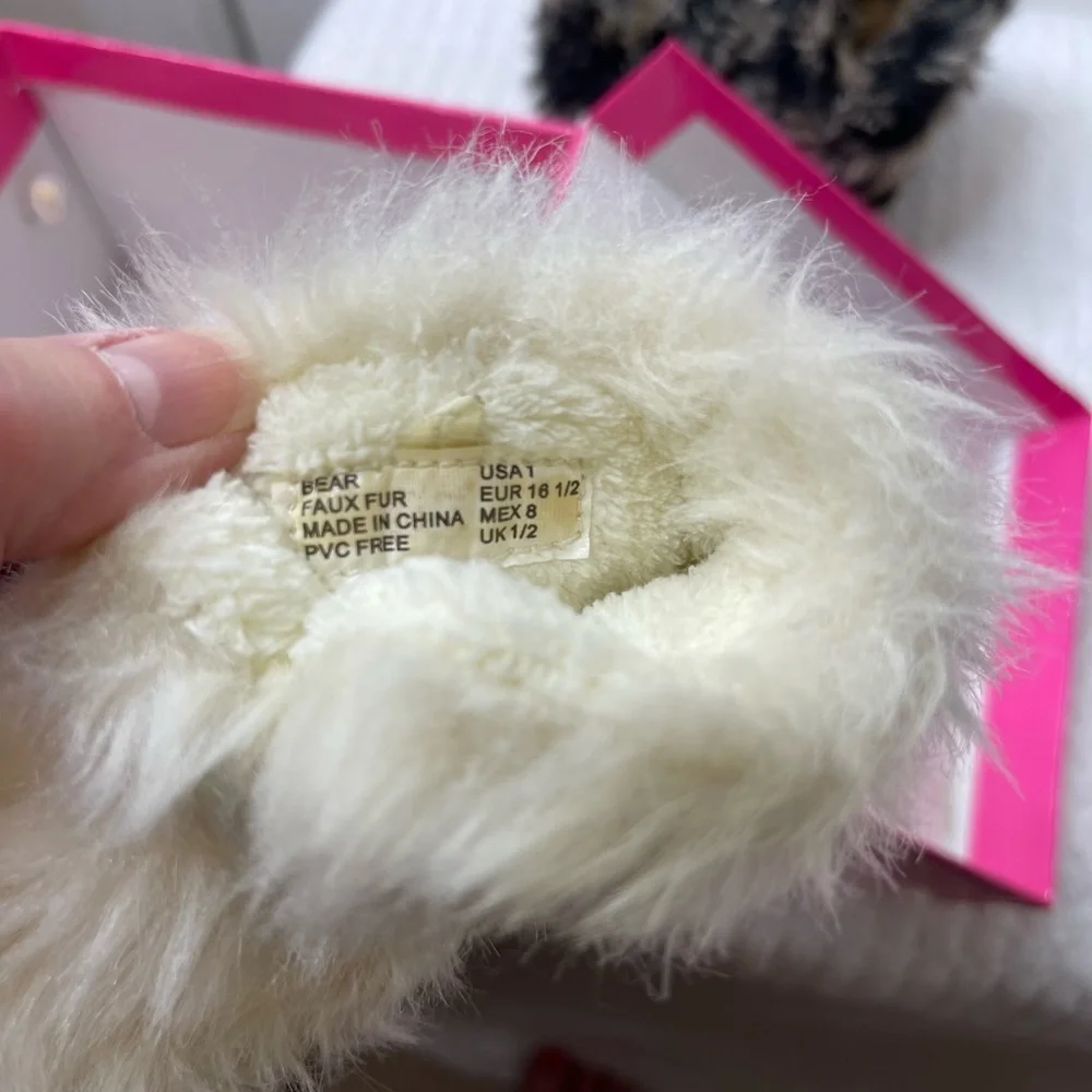 2 PAIR Stuart Weitzman Fluffy Baby Booties in Cream size 1 & Animal print size 2
